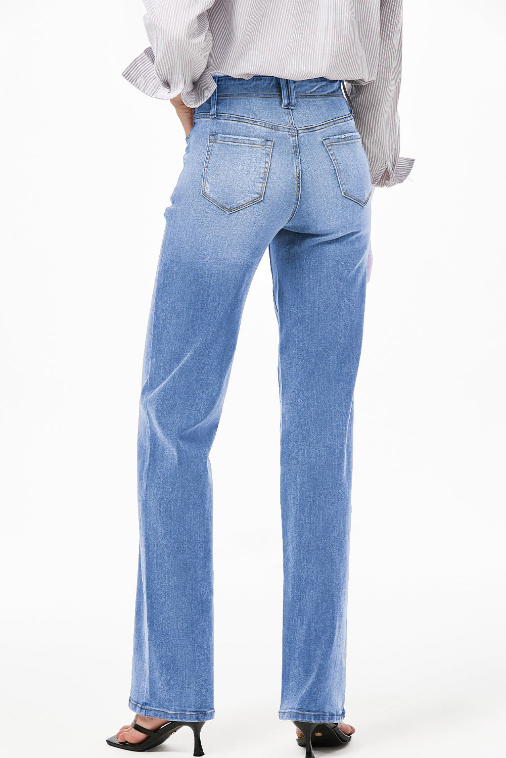Dusk Blue Loose Straight Leg Cropped High Waist Jeans