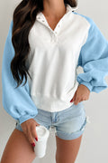 Beau Blue Colorblock Snap Buttons Pullover Sweatshirt