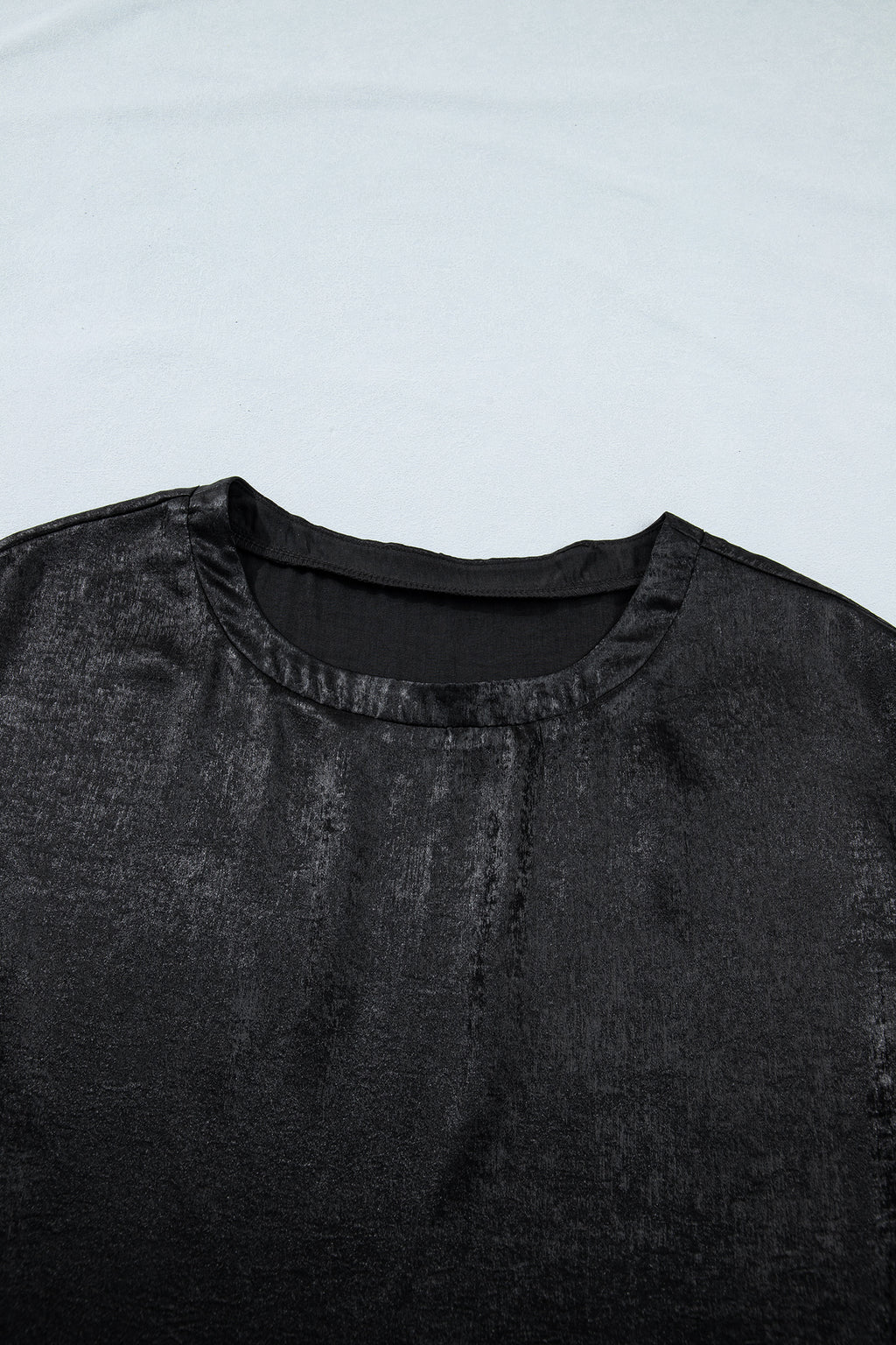 Black Metallic Round Neck Cap Sleeve Tee