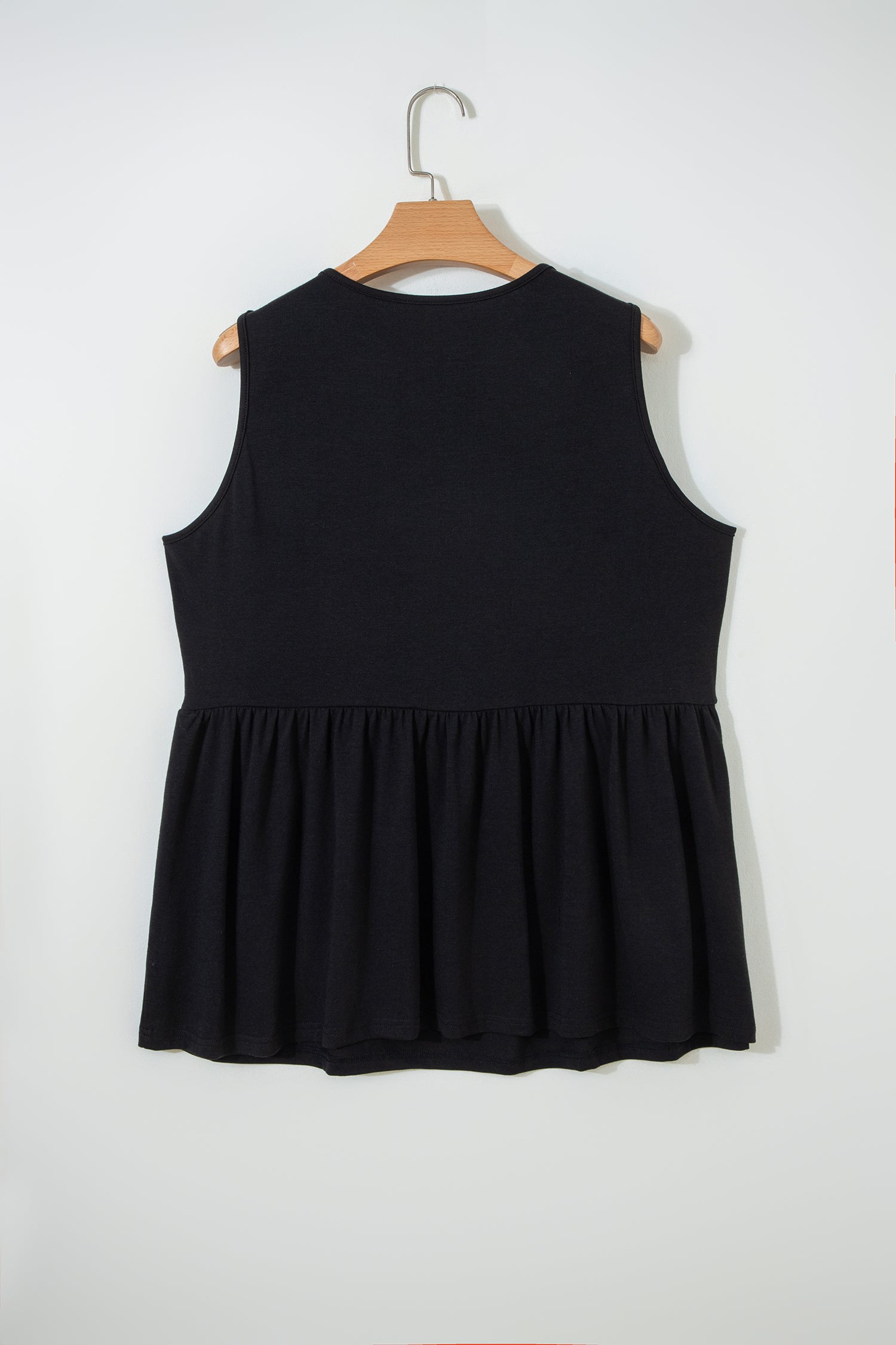 Black Plus Size Solid Color Bow Tie Peplum Tank Top