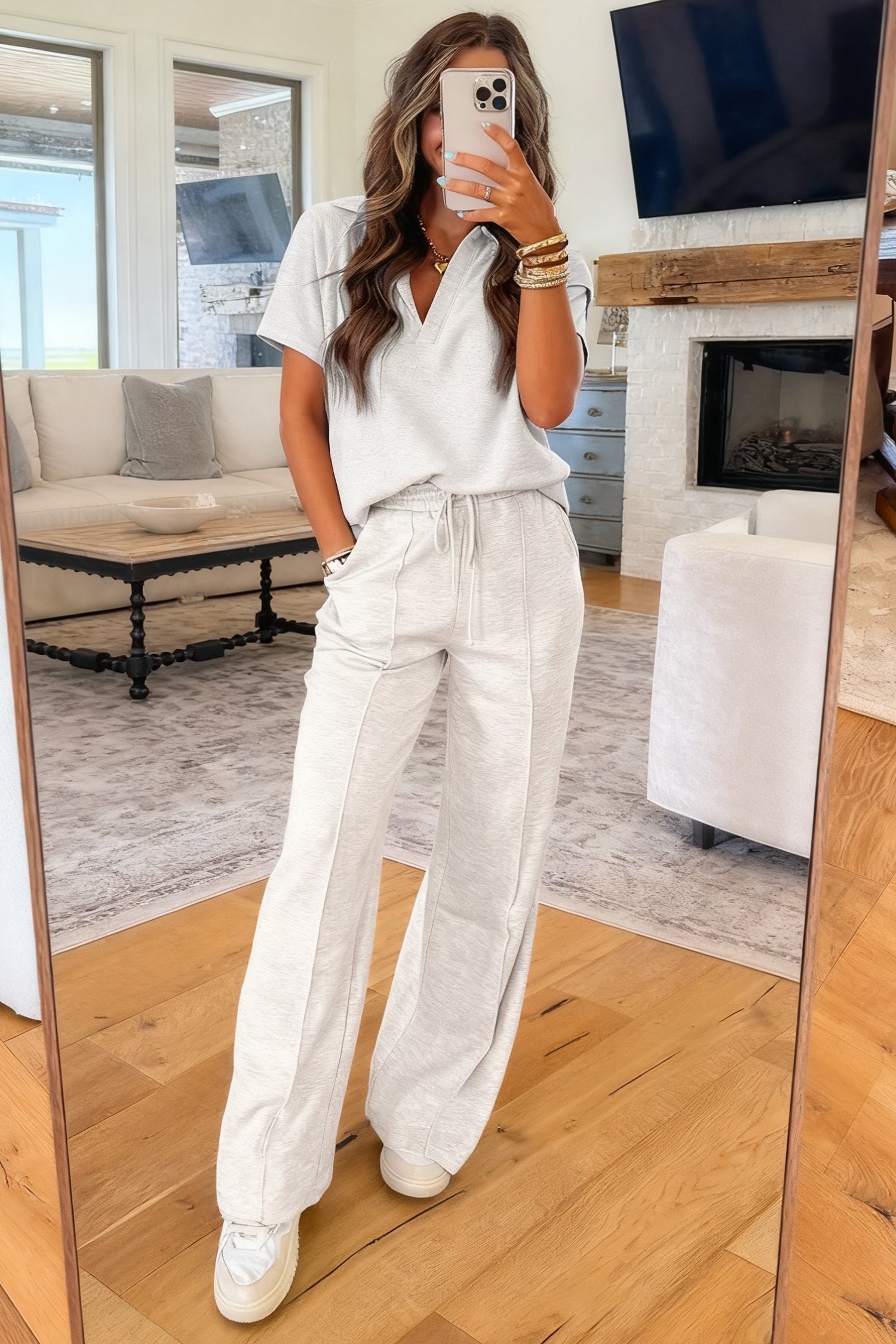 Light Grey Polo Tee Casual Pant Set