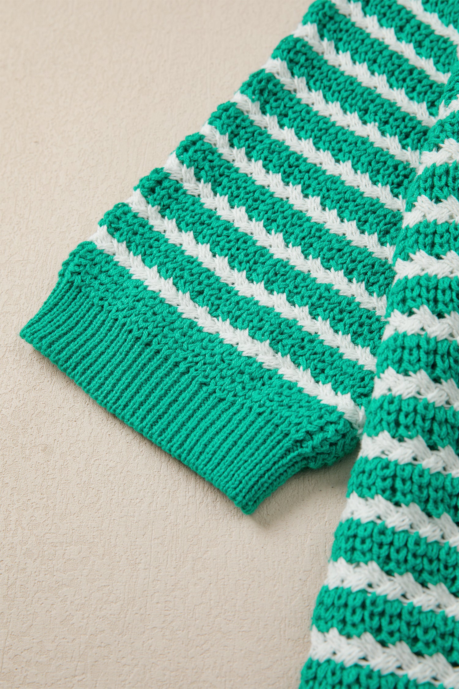 Green Stripe Short Sleeve Knit V Neck Bow Knot Sweater