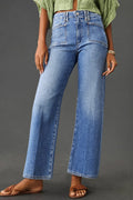 Dusk Blue Loose Straight Leg Cropped High Waist Jeans