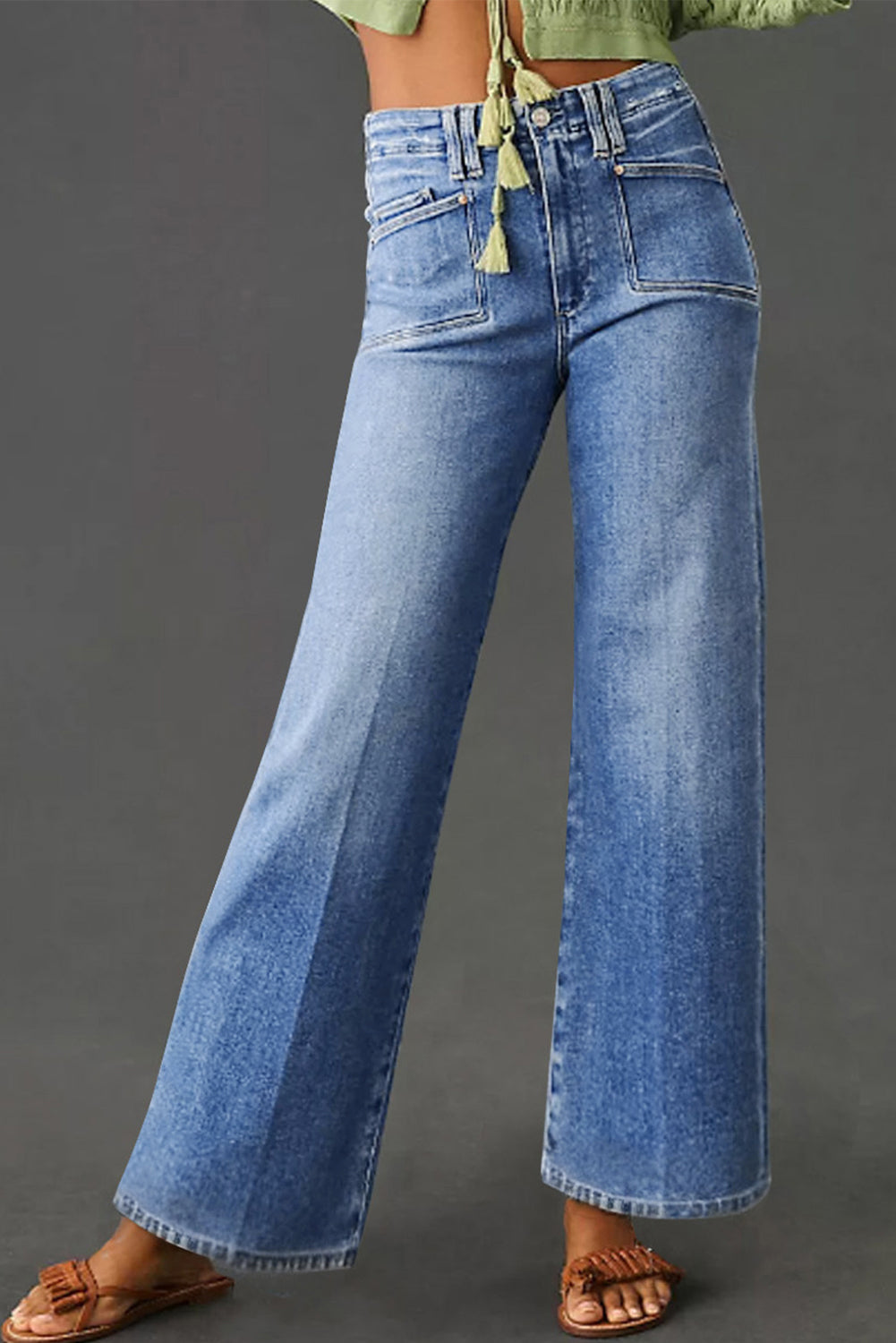 Dusk Blue Loose Straight Leg Cropped High Waist Jeans
