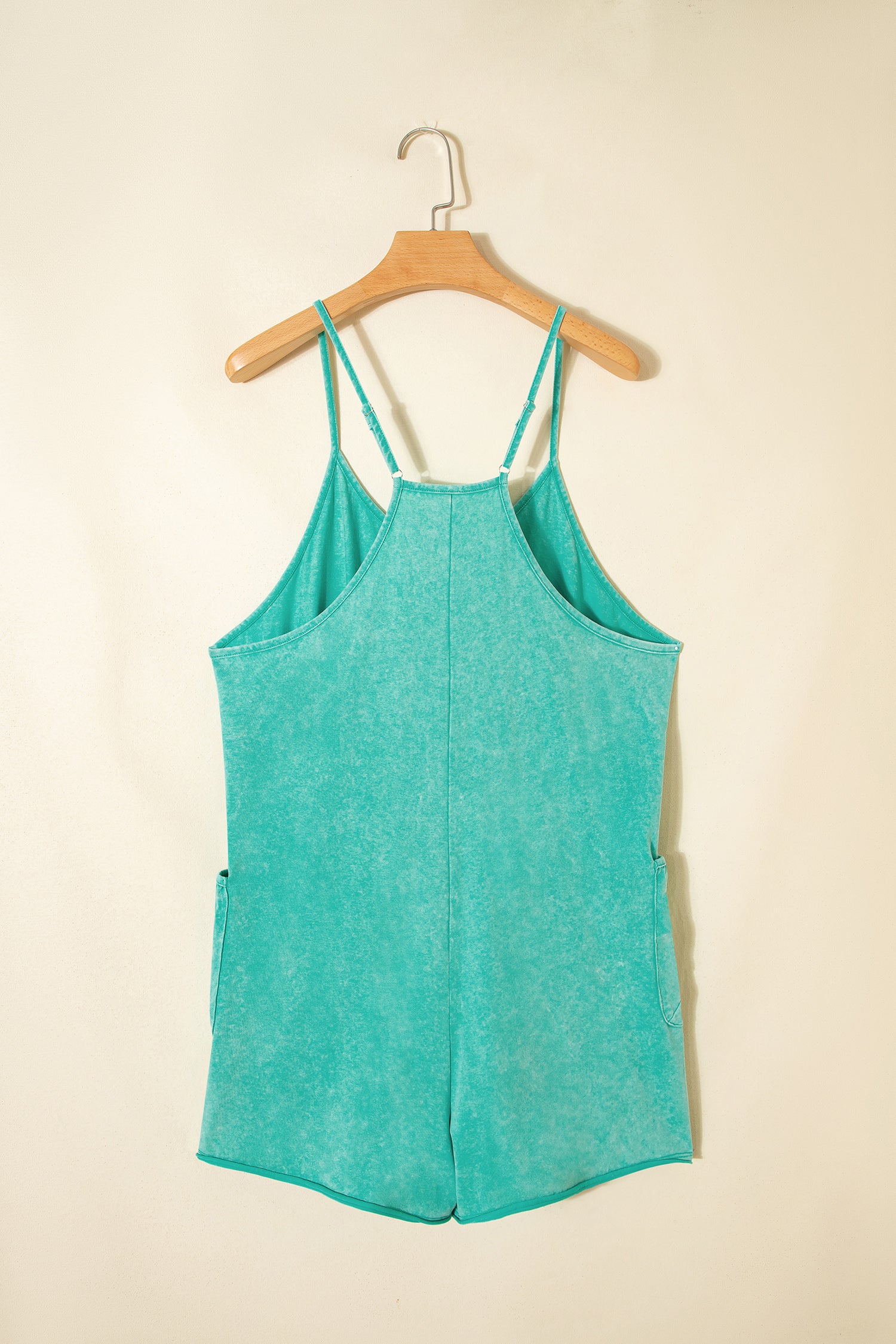 Mint Green Mineral Wash Spaghetti Straps Pocketed Romper