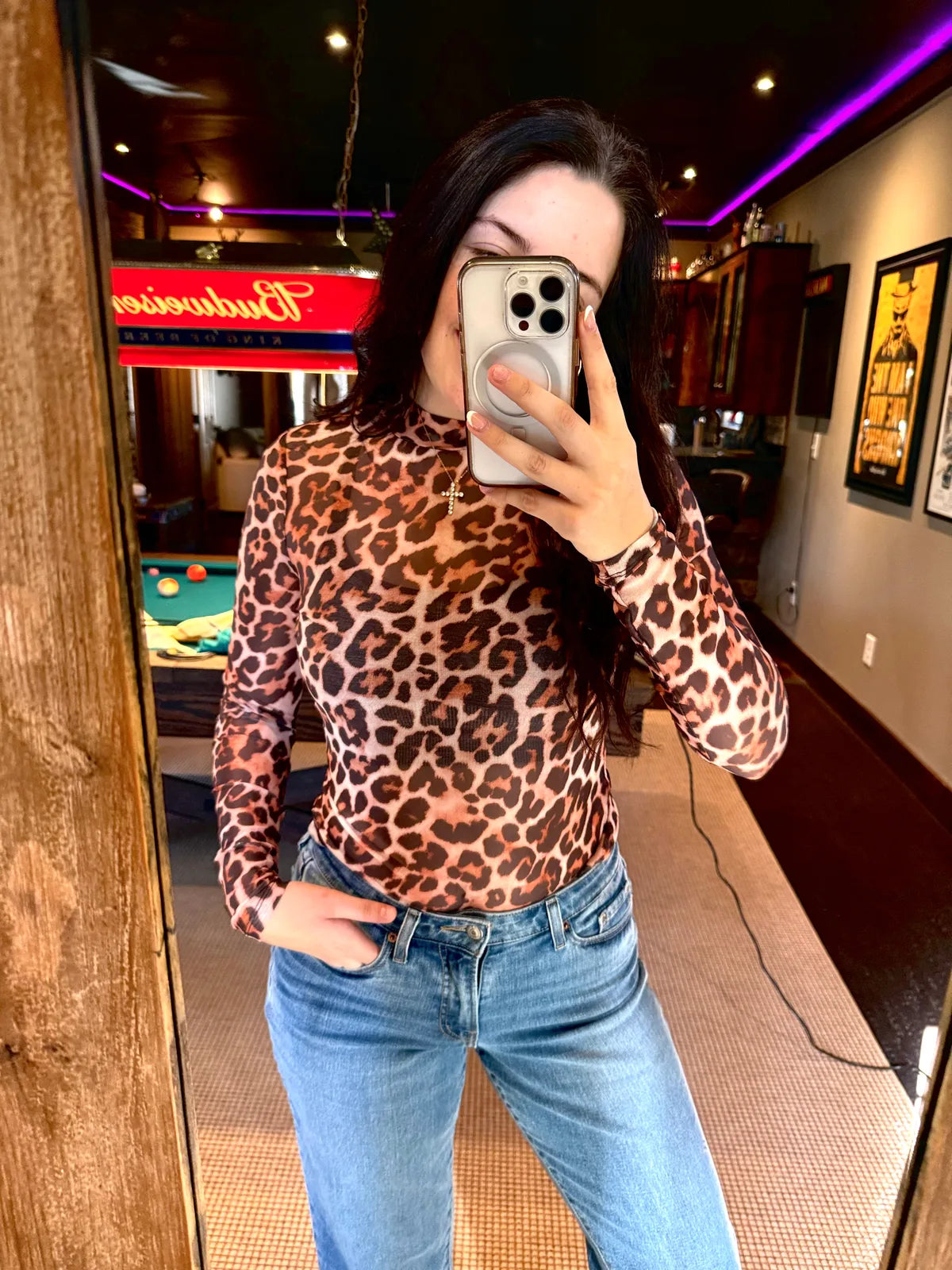 Brown Leopard Sheer Shirt